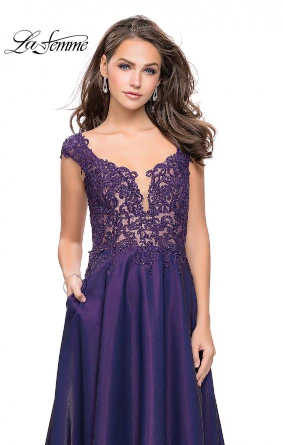Picture of: A-Line Dress with Satin Skirt and Beaded Lace Bodice in Dark Periwinkle, Style: 25973, Detail Picture 4