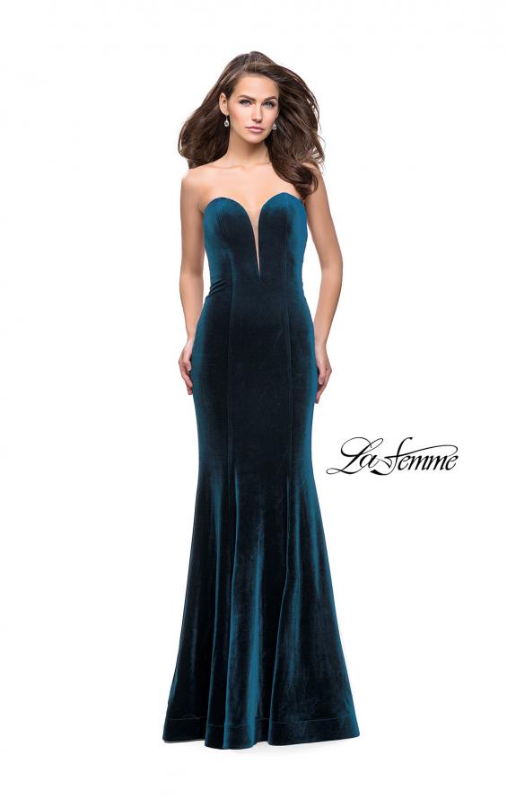 Picture of: Strapless Velvet Mermaid Dress with Strappy Back in Dark Teal, Style: 25158, Main Picture