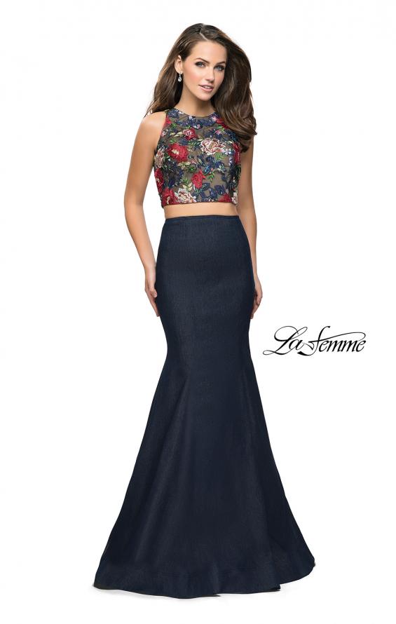 Picture of: Two Piece Mermaid Prom Dress with Denim Skirt in Dark Wash, Style: 25614, Main Picture