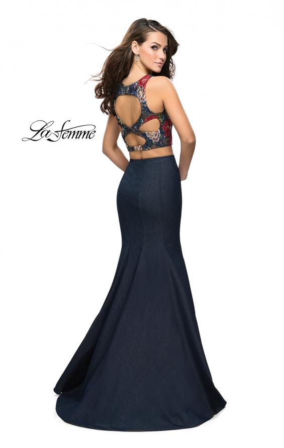 Picture of: Two Piece Mermaid Prom Dress with Denim Skirt in Dark Wash, Style: 25614, Back Picture