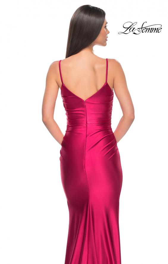 Picture of: Chic Stretch Satin Gown with V Neckline and Ruching in Deep Red, Style: 32075, Detail Picture 11