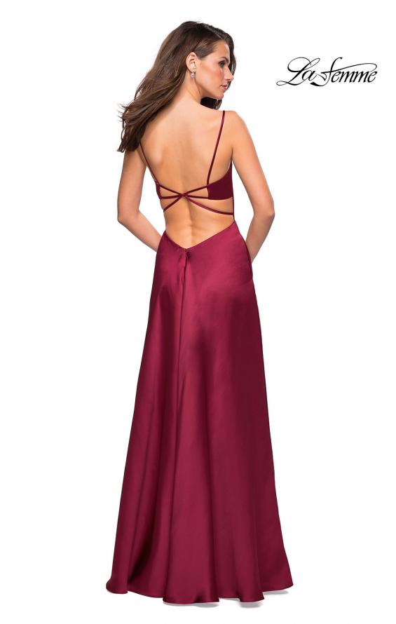 Picture of: Satin Formal Prom Gown with Scoop Neck and Pockets in Deep Red, Style: 26977, Back Picture