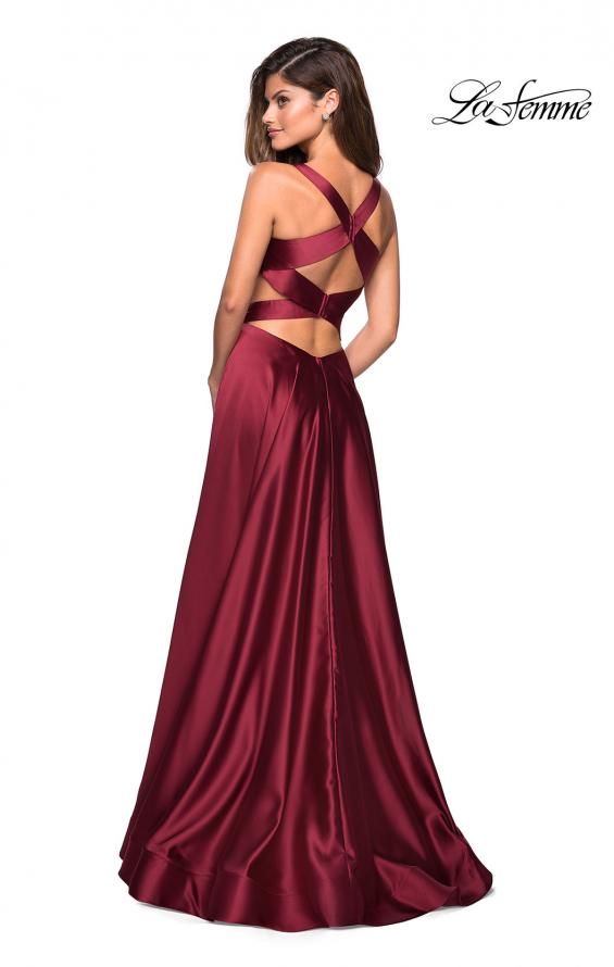 Picture of: Metallic Satin Dress with Wrap Around Top and Pockets in Deep Red, Style: 27487, Back Picture