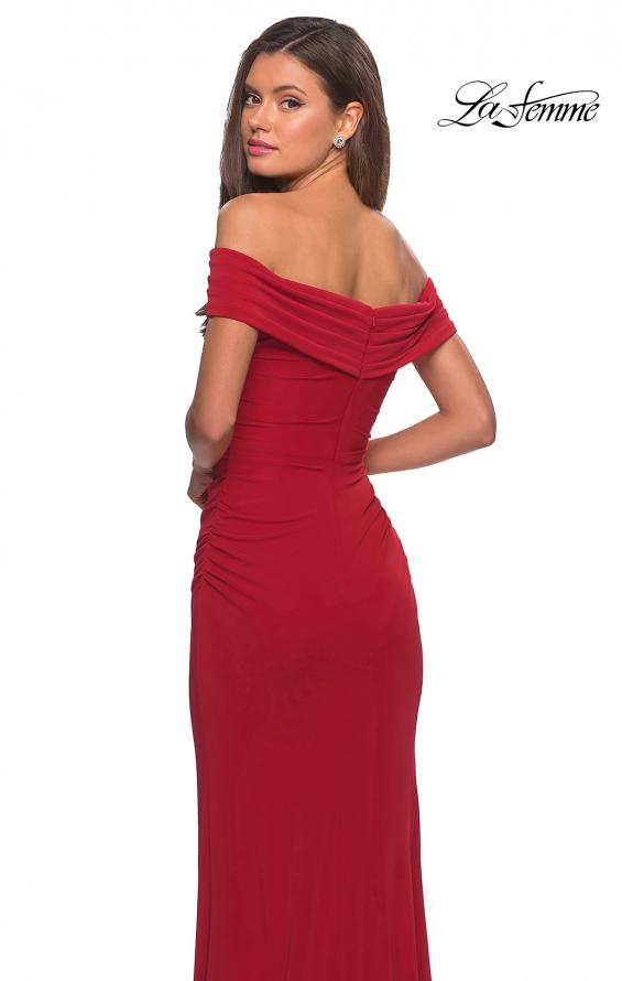 Picture of: Long Off The Shoulder Prom Dress with Deep V-Neck in Deep Red, Style: 28132, Back Picture