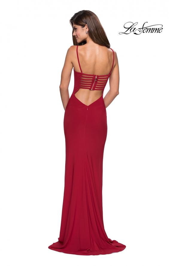 Picture of: Simple Floor Length Jersey Dress with Scoop Neck in Deep Red, Style: 27469, Detail Picture 2