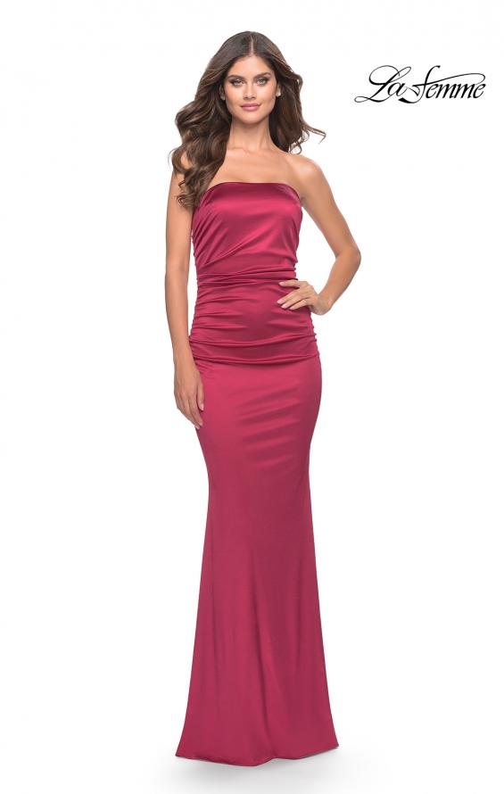 Picture of: Chic Strapless Liquid Jersey Gown with Ruching in Deep Red, Style: 31189, Detail Picture 2
