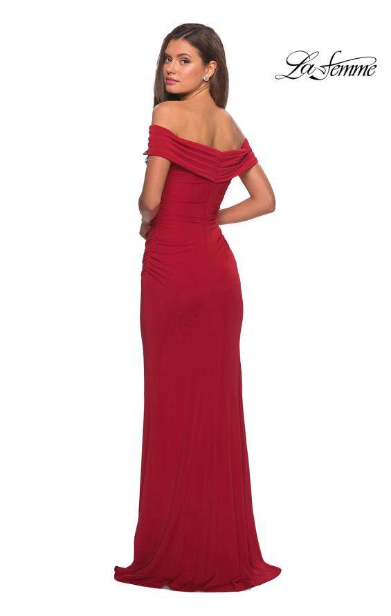 Picture of: Long Off The Shoulder Prom Dress with Deep V-Neck in Deep Red, Style: 28132, Detail Picture 5