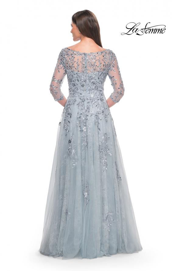 Picture of: A-Line Lace and Beaded Mother of the Bride Gown in Dusty Blue, Style: 31795, Back Picture