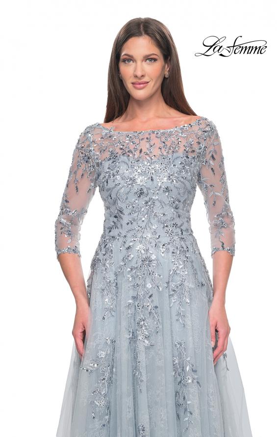 Picture of: A-Line Lace and Beaded Mother of the Bride Gown in Dusty Blue, Style: 31795, Detail Picture 1