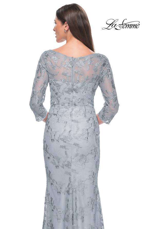 Picture of: Pastel Lace Mother of the Bride Gown with Three Quarter Sleeves in Dusty Blue, Style: 31684, Detail Picture 6