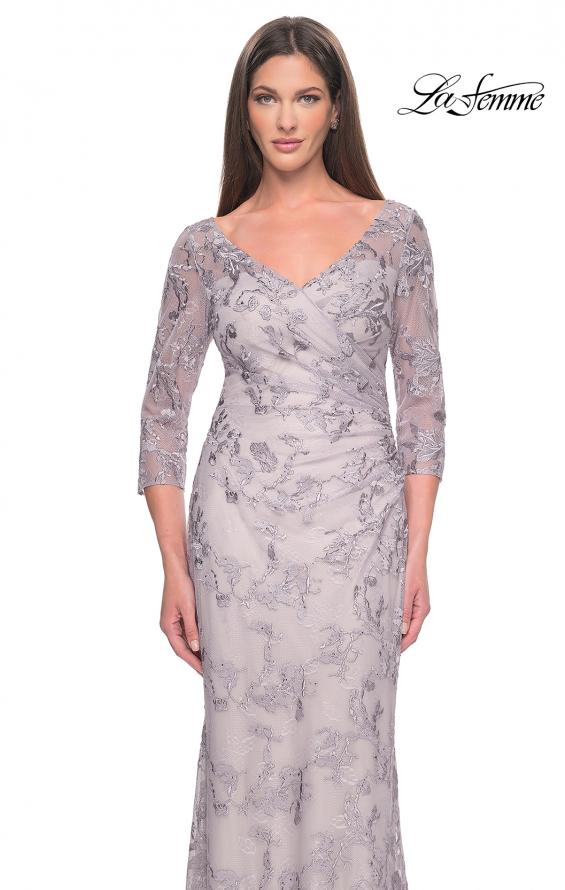 Picture of: Pastel Lace Mother of the Bride Gown with Three Quarter Sleeves in Dusty Lilac, Style: 31684, Main Picture