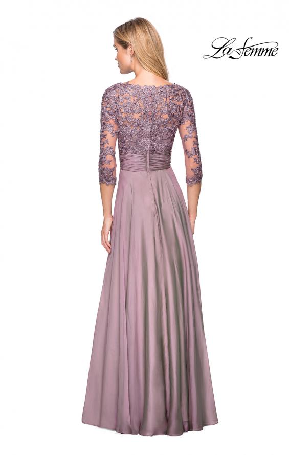 Picture of: Floor Length Chiffon Dress with Lace Sleeves in Dusty Lilac, Style: 27153, Back Picture