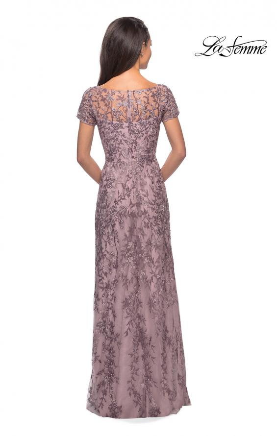 Picture of: Floral Beaded Evening Dress with Sheer Cap Sleeves in Dusty Lilac, Style: 27956, Back Picture