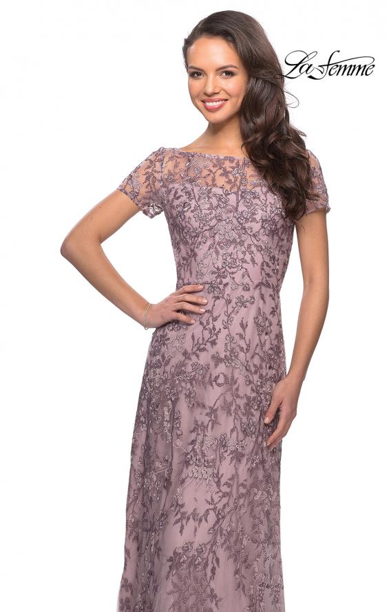 Picture of: Floral Beaded Evening Dress with Sheer Cap Sleeves in Dusty Lilac, Style: 27956, Detail Picture 1