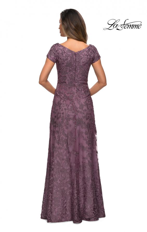 Picture of: Lace Evening Gown with Cap Sleeves and V-Neck in Dusty Lilac, Style: 27915, Detail Picture 2