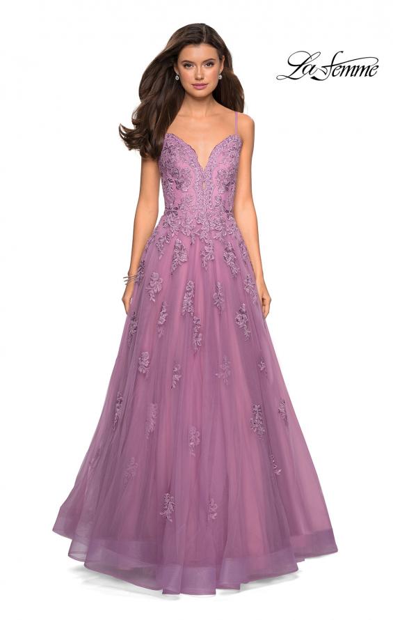 Picture of: Classic Prom Ball Gown with Lace Applique Details in Dusty Lilac, Style: 27463, Detail Picture 5