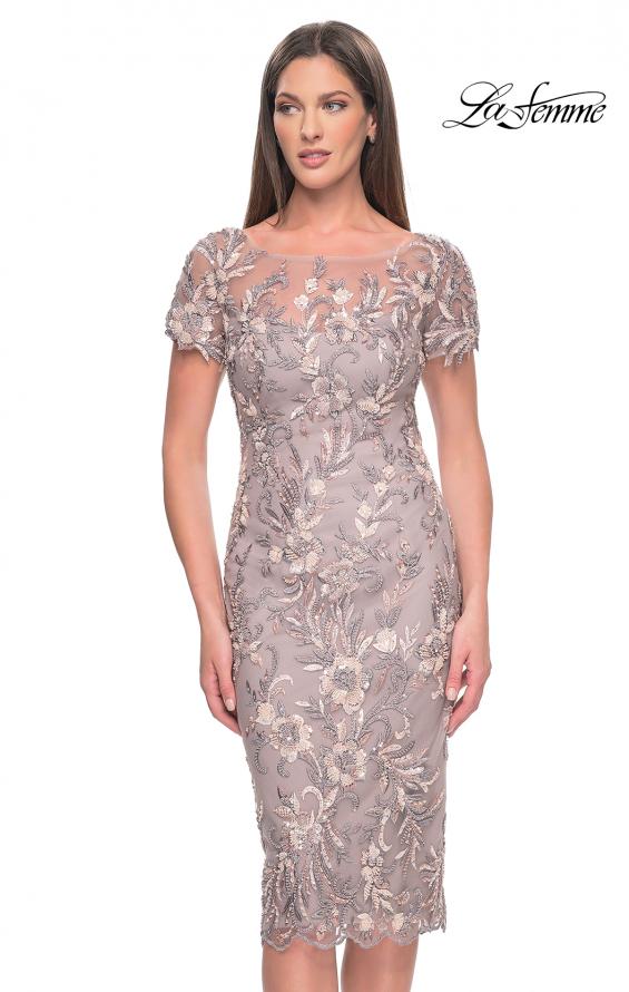 Picture of: Knee Length Beaded Lace Mother of the Bride Dress in Dusty Mauve, Style: 31775, Main Picture