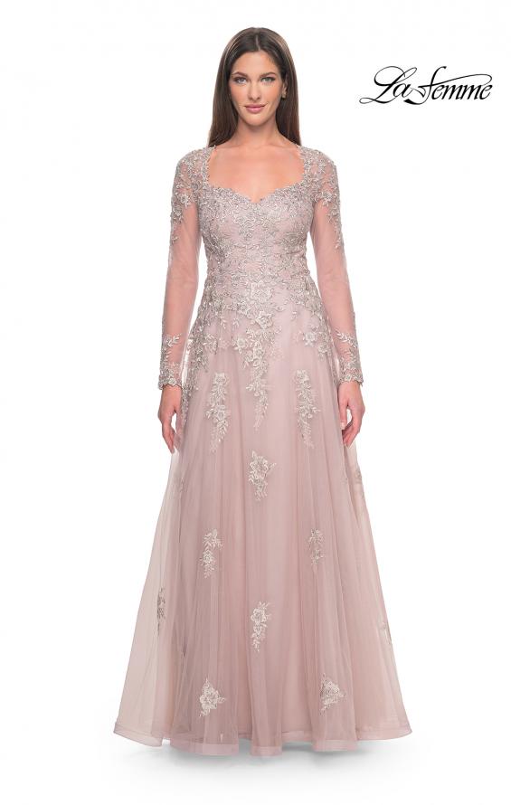 Picture of: Beautiful A-line Tulle and Lace Long Sleeve Gown in Dusty Mauve, Style: 31937, Main Picture
