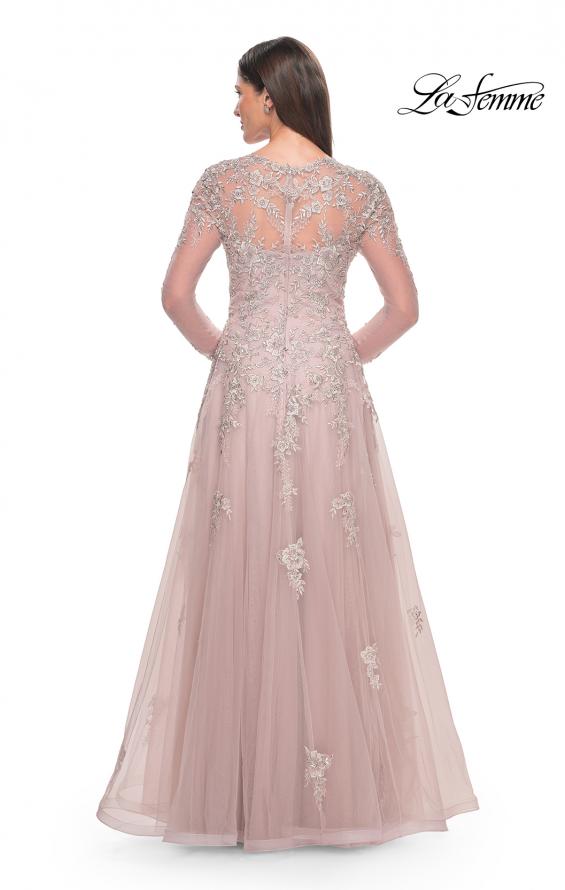 Picture of: Beautiful A-line Tulle and Lace Long Sleeve Gown in Dusty Mauve, Style: 31937, Back Picture