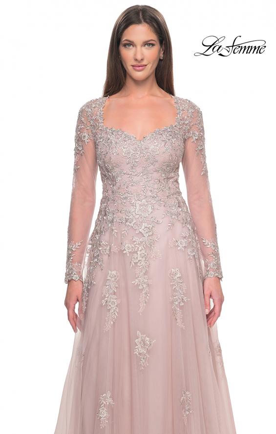Picture of: Beautiful A-line Tulle and Lace Long Sleeve Gown in Dusty Mauve, Style: 31937, Detail Picture 1