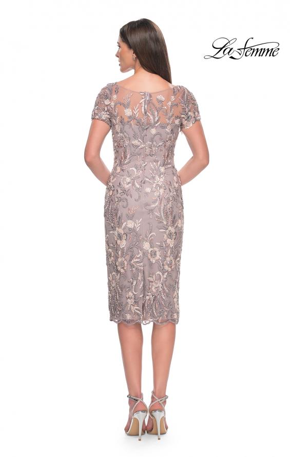 Picture of: Knee Length Beaded Lace Mother of the Bride Dress in Dusty Mauve, Style: 31775, Detail Picture 2