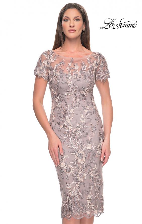 Picture of: Knee Length Beaded Lace Mother of the Bride Dress in Dusty Mauve, Style: 31775, Detail Picture 3