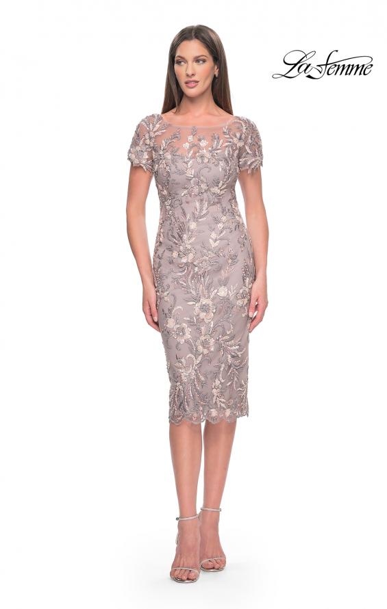 Picture of: Knee Length Beaded Lace Mother of the Bride Dress in Dusty Mauve, Style: 31775, Detail Picture 4