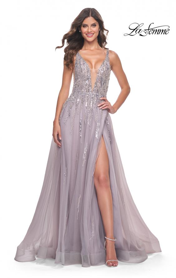Picture of: A-Line Rhinestone and Beaded Embellished Prom Dress in Dusty Mauve, Style: 31995, Main Picture