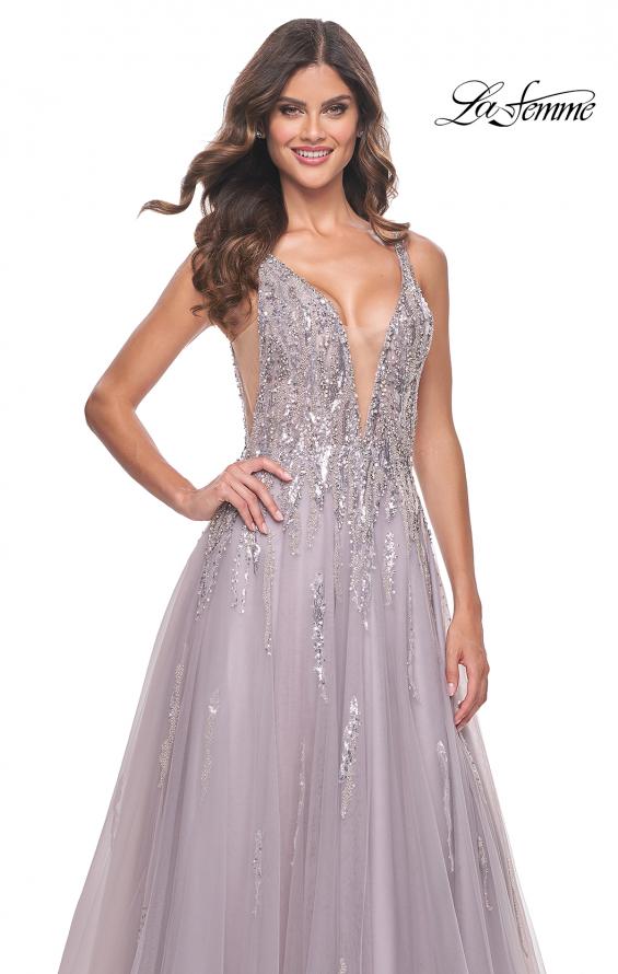 Picture of: A-Line Rhinestone and Beaded Embellished Prom Dress in Dusty Mauve, Style: 31995, Detail Picture 1