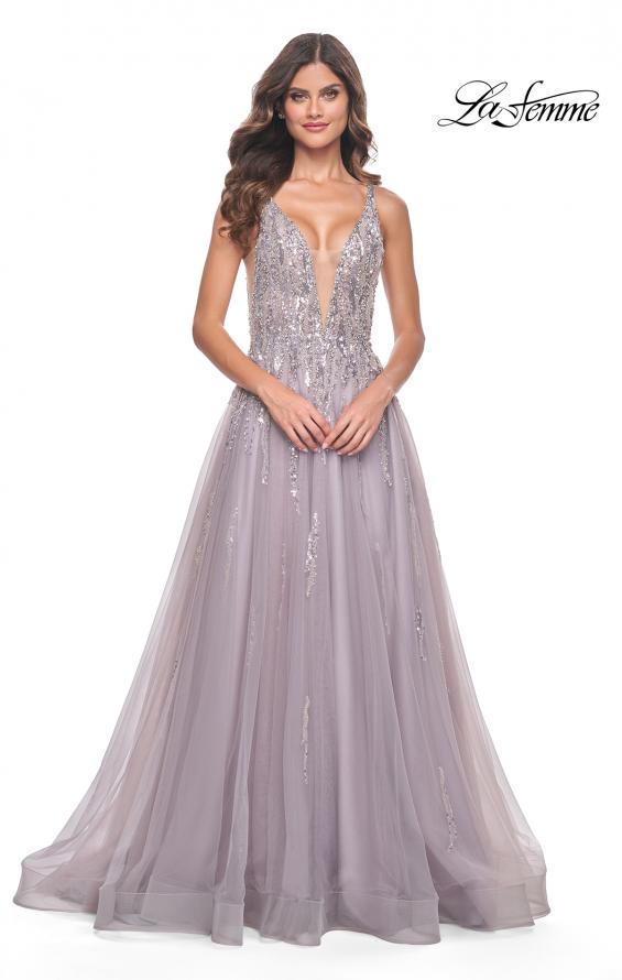Picture of: A-Line Rhinestone and Beaded Embellished Prom Dress in Dusty Mauve, Style: 31995, Detail Picture 3