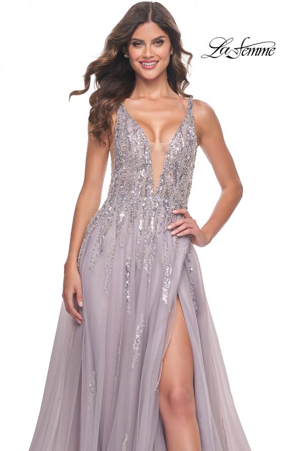 Picture of: A-Line Rhinestone and Beaded Embellished Prom Dress in Dusty Mauve, Style: 31995, Detail Picture 4