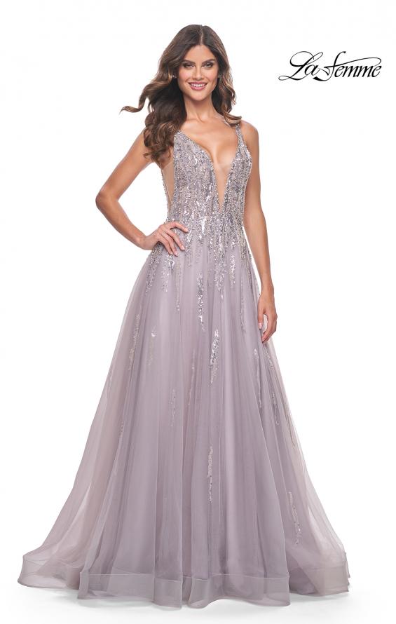 Picture of: A-Line Rhinestone and Beaded Embellished Prom Dress in Dusty Mauve, Style: 31995, Detail Picture 6
