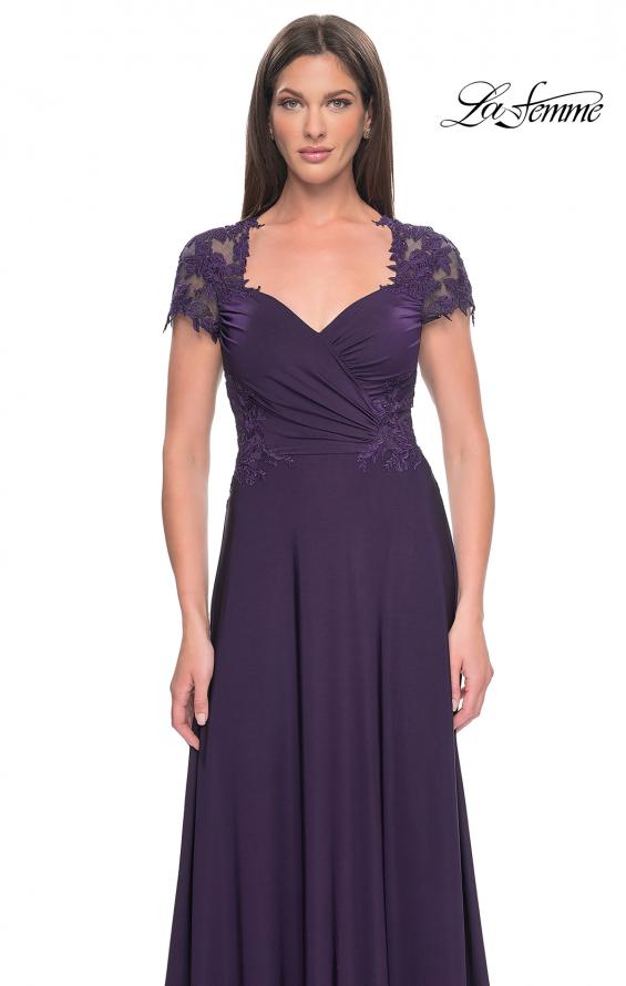 Picture of: Elegant Jersey Evening Dress with Lace Details in Eggplant, Style: 31906, Detail Picture 5