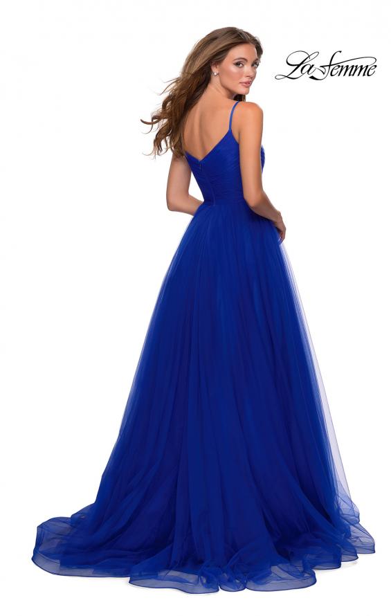 Picture of: Long Tulle Pleated Bodice Prom Gown with Pockets in Electric Blue, Style: 28123, Back Picture