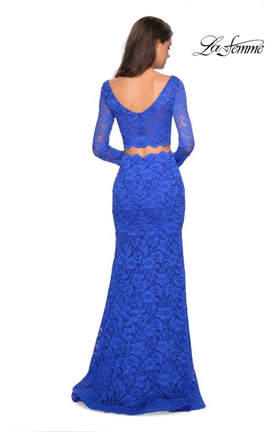 Picture of: Stretch Lace Long Sleeve Two Piece Prom Dress in Electric Blue, Style: 27601, Detail Picture 6