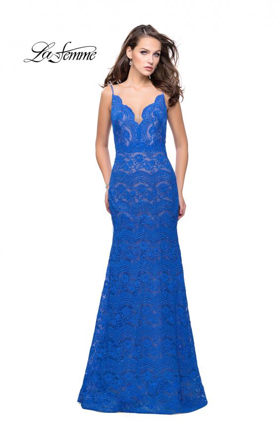 Picture of: Beaded Lace Prom Dress with Mermaid Skirt in Electric Blue, Style: 26106, Detail Picture 1