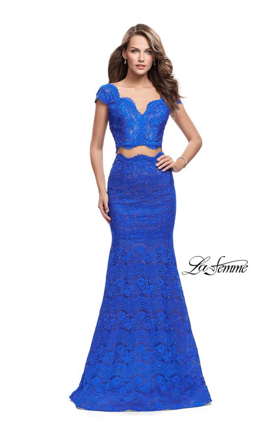 Picture of: Two Piece Mermaid Dress with Metallic Beading in Electric Blue, Style: 25918, Detail Picture 2