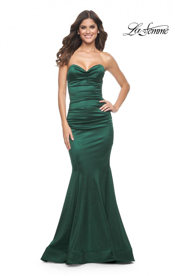 Picture of: Stretch Satin Gown with Draped Sweetheart Neckline in Emerald, Style: 31915, Detail Picture 7