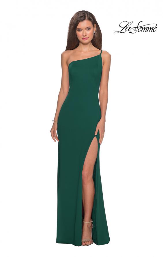 Picture of: One Shoulder Long Jersey Homecoming Dress in Emerald, Style: 28176, Detail Picture 12