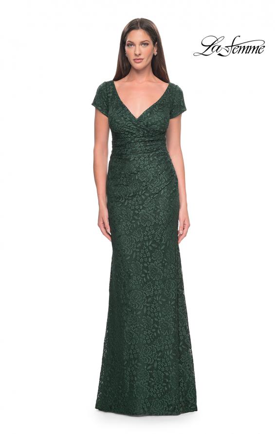 Picture of: Stretch Lace Evening Dress with Short Sleeves in Emerald, Style: 30797, Main Picture