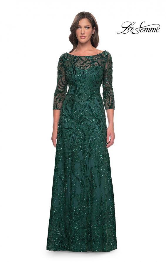 Picture of: Beautiful Beaded Long Dress with Illusion Sleeves in Emerald, Style: 31690, Main Picture