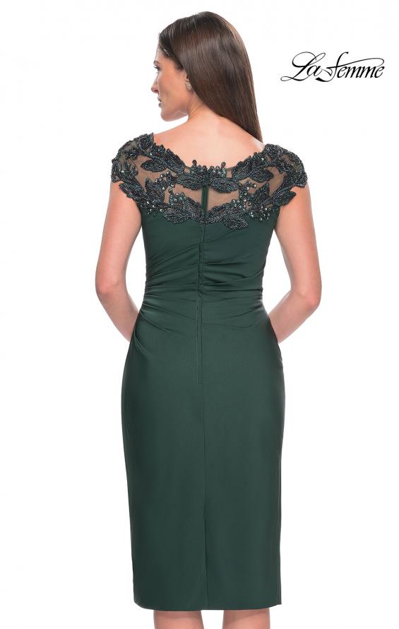 Picture of: Short Satin Evening Dress with Beaded Details in Emerald, Style: 31839, Back Picture