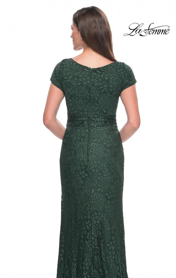 Picture of: Stretch Lace Evening Dress with Short Sleeves in Emerald, Style: 30797, Detail Picture 2
