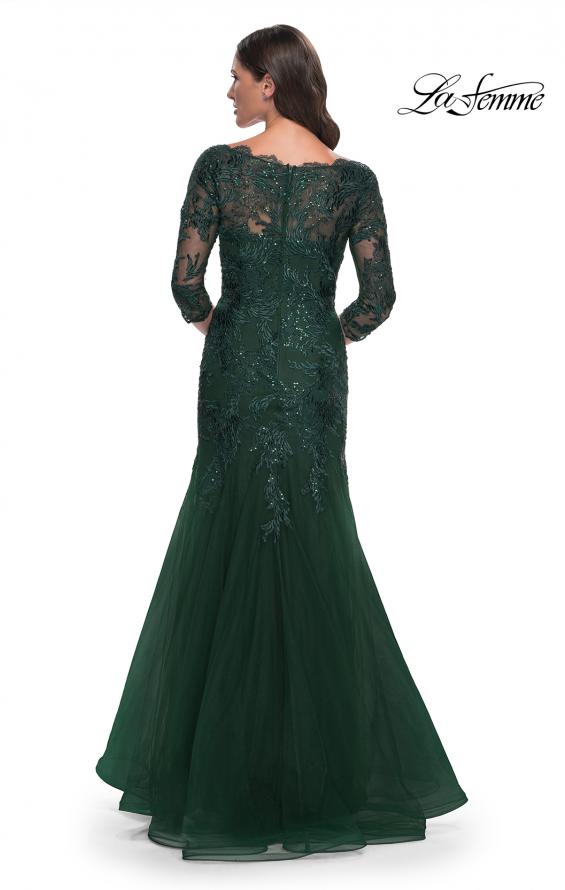 Picture of: Mermaid Tulle and Lace Dress with Scallop Detailed Neckline in Emerald, Style: 30823, Detail Picture 2