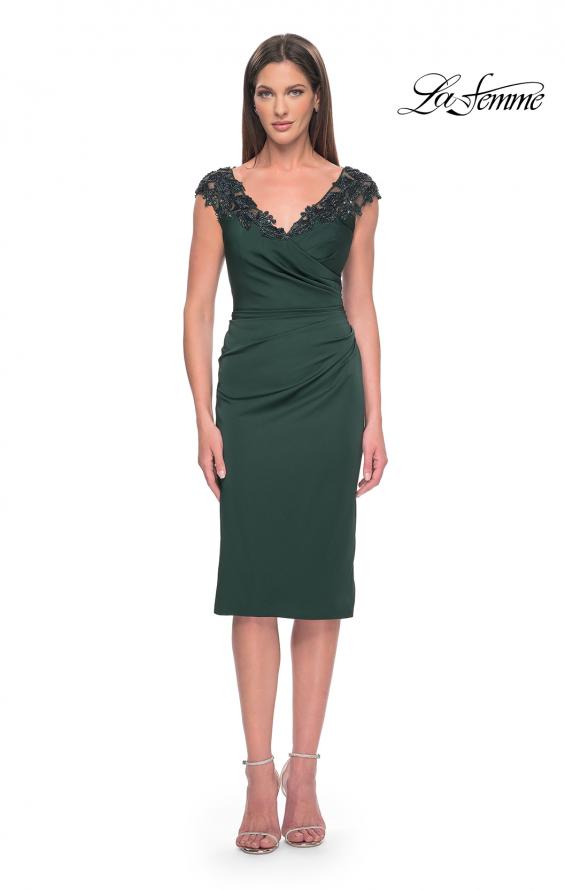 Picture of: Short Satin Evening Dress with Beaded Details in Emerald, Style: 31839, Detail Picture 3