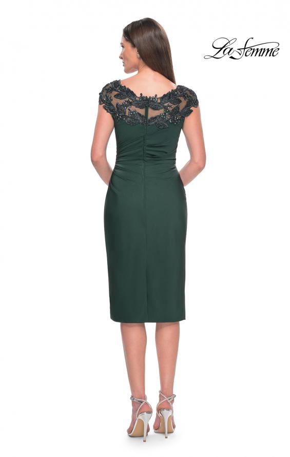 Picture of: Short Satin Evening Dress with Beaded Details in Emerald, Style: 31839, Detail Picture 4