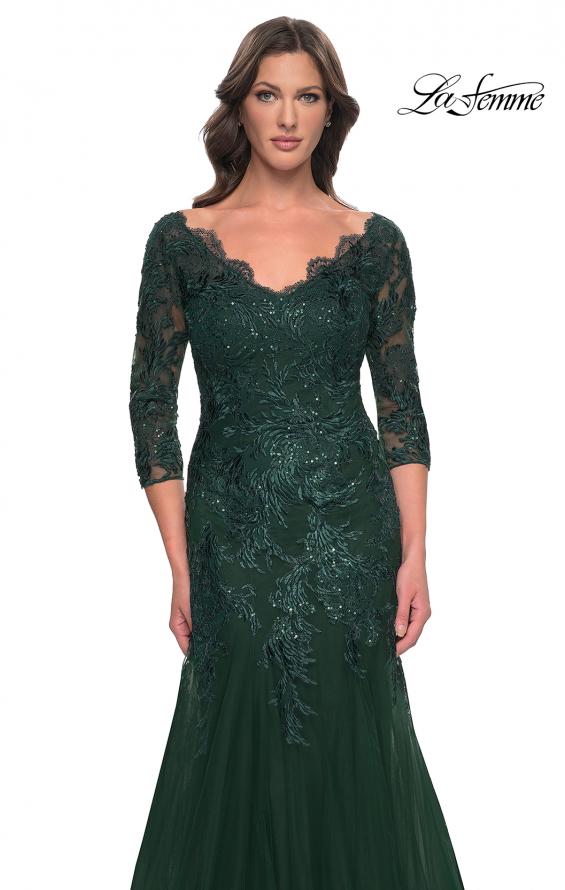 Picture of: Mermaid Tulle and Lace Dress with Scallop Detailed Neckline in Emerald, Style: 30823, Detail Picture 7