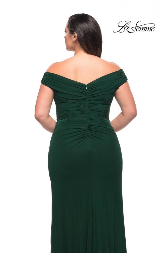 Picture of: Flattering Ruched Off the Shoulder Plus Size Dress in Emerald, Style: 29722, Detail Picture 6