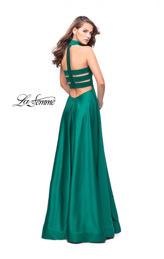 Picture of: Strapless Satin A-line Ball Gown with Attached Choker in Emerald, Style: 25680, Back Picture