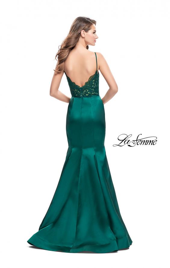 Picture of: Mikado Prom Dress with Lace Beaded Bodice and Low Back in Emerald, Style: 25751, Back Picture